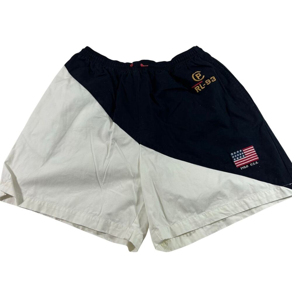 RARE Vintage Ralph Lauren Elastic Unisex Shorts, Wms 10 Mens M, Navy Reserve